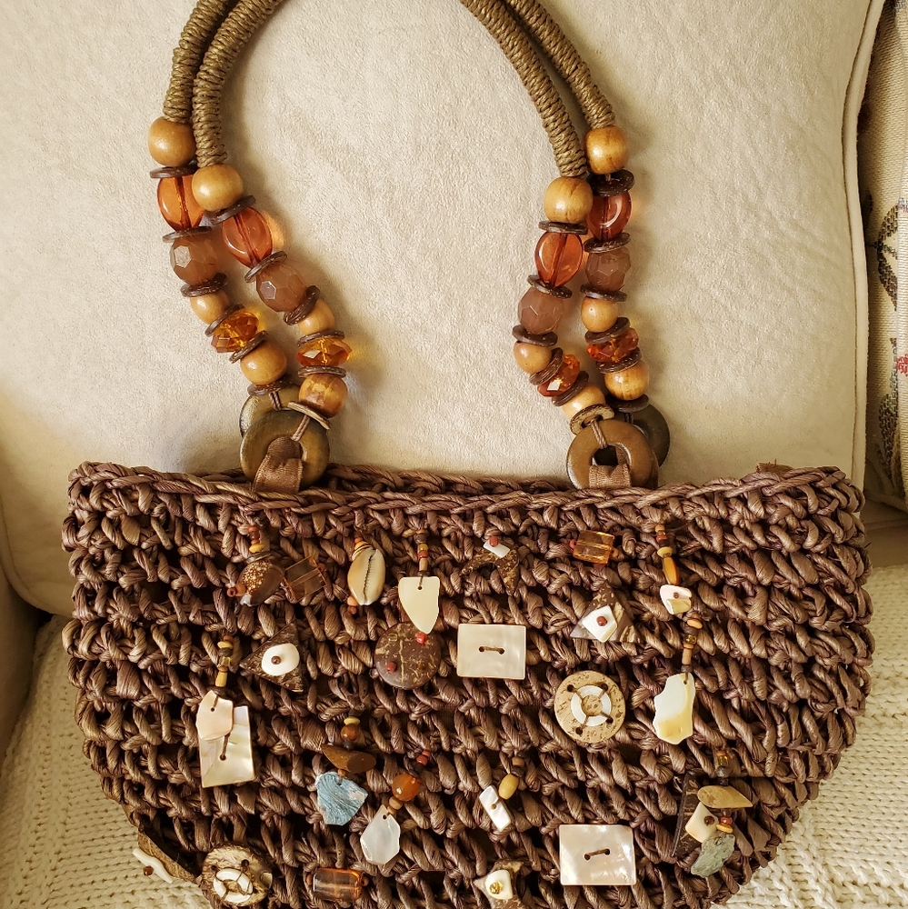 Blue Miami hand bag with shells and beads!